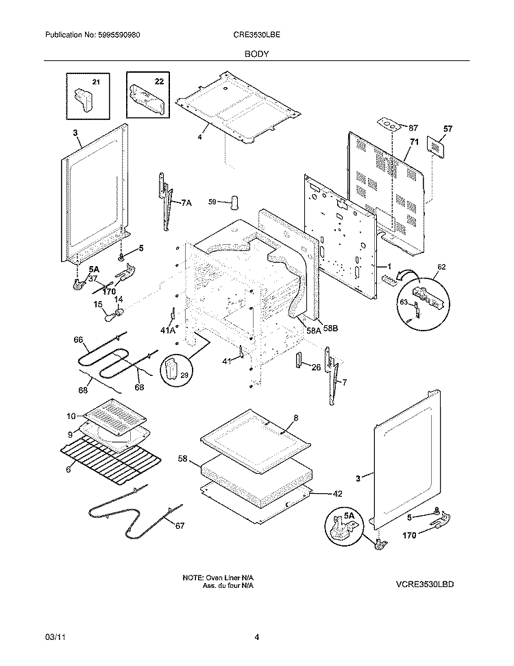 BODY Diagram and Parts List for CRE3530LBE  Crosley Range