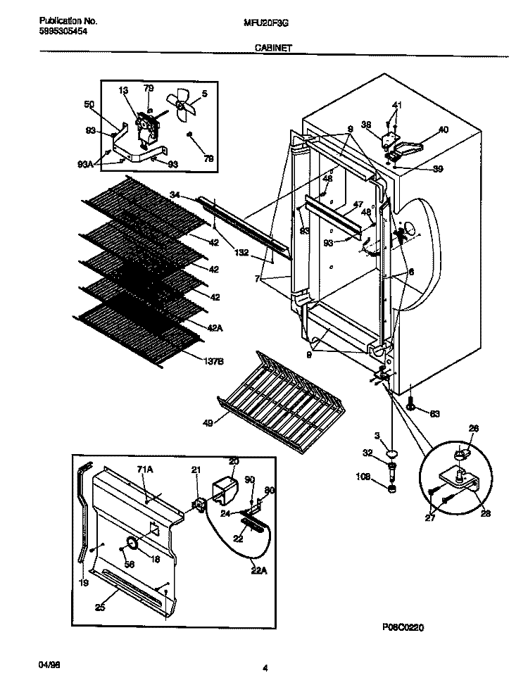 CABINET Diagram and Parts List for MFU20F3GW0  Frigidaire Freezer