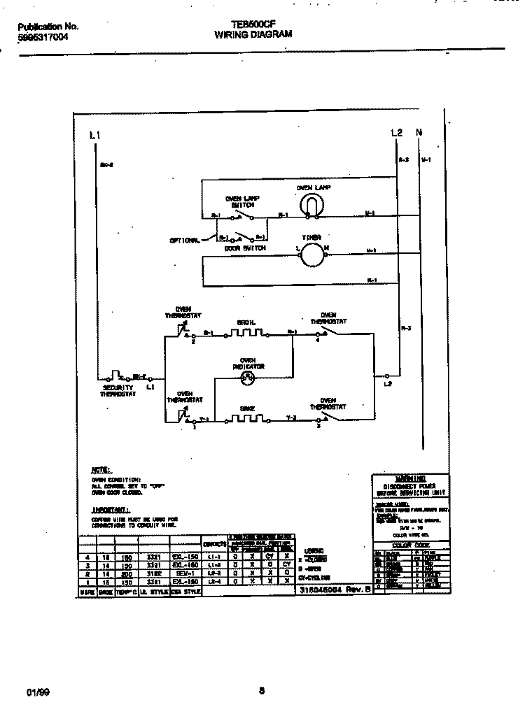 WIRING DIAGRAM Diagram and Parts List for FEB500CFB2  Frigidaire Wall Oven