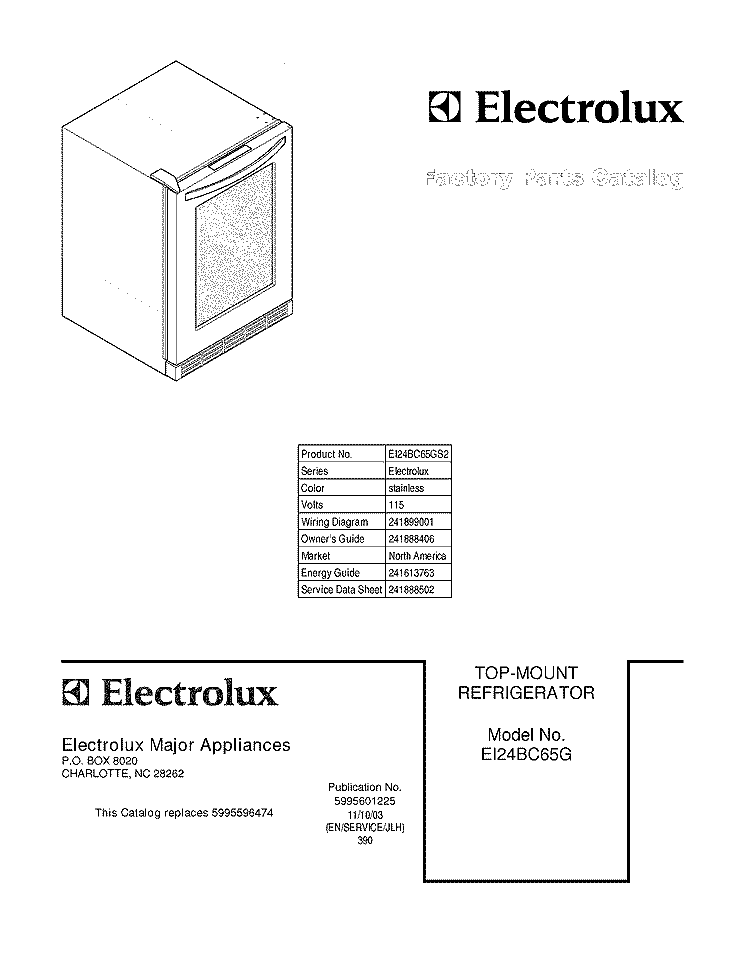 COVER Diagram and Parts List for EI24BC65GS2  Electrolux Wine and Beverage Cooler