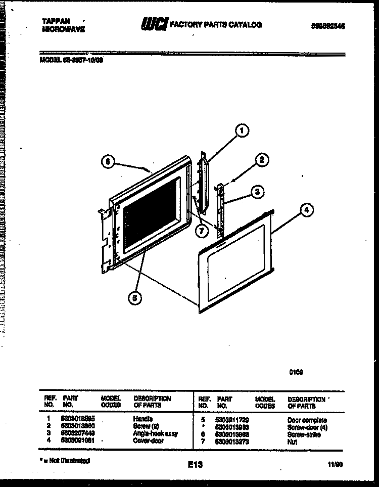 DOOR PARTS Diagram and Parts List for 56-3357-10-03  Tappan Microwave