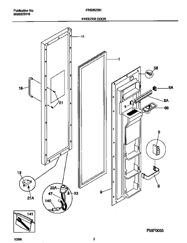 FREEZER DOOR Diagram and Parts List for FRS26ZSHB2  Frigidaire Refrigerator