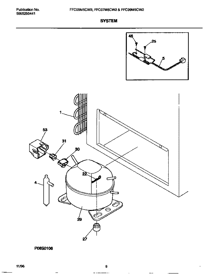 SYSTEM Diagram and Parts List for FFC09M5CW2  Frigidaire Freezer