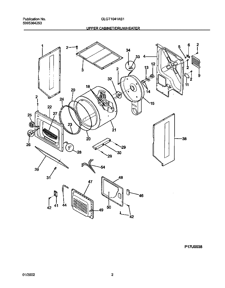 DRY CAB, DRM, HTR Diagram and Parts List for GLGT1041AS1  Frigidaire Washer Dryer Combo
