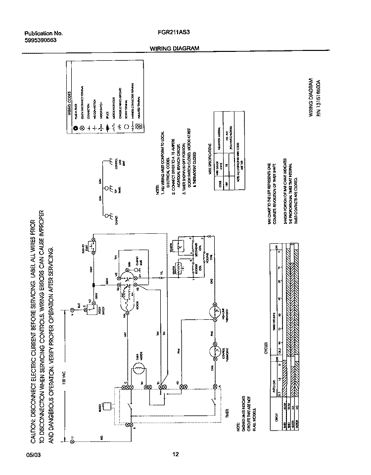 WIRING DIAGRAM Diagram and Parts List for FGR211AS3  Frigidaire Dryer