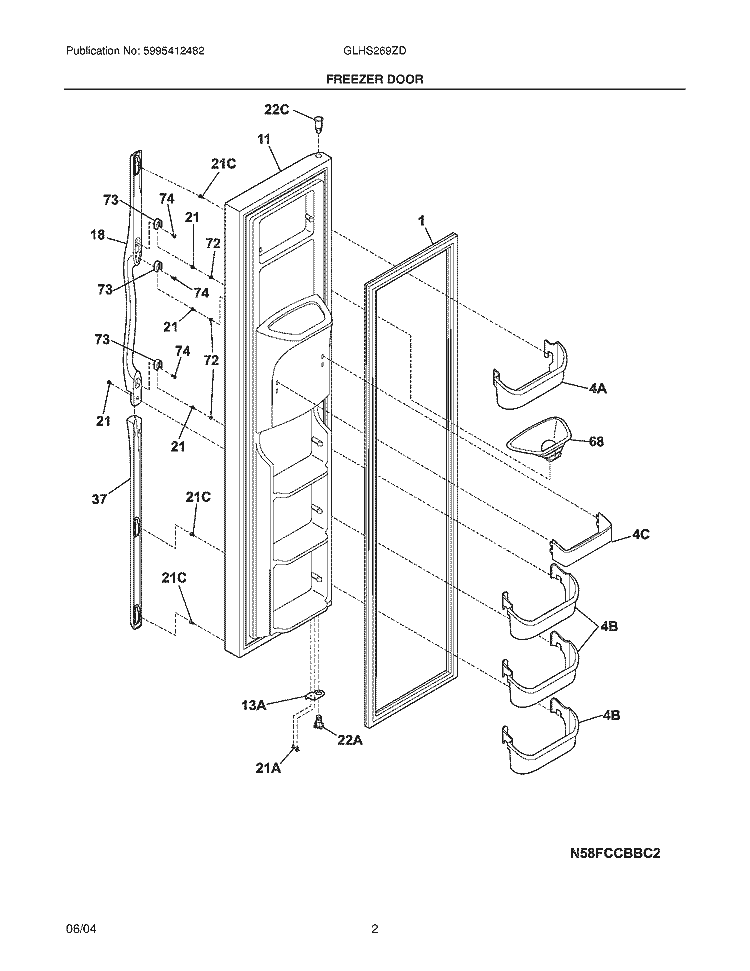 FREEZER DOOR Diagram and Parts List for GLHS269ZDW0  Frigidaire Refrigerator