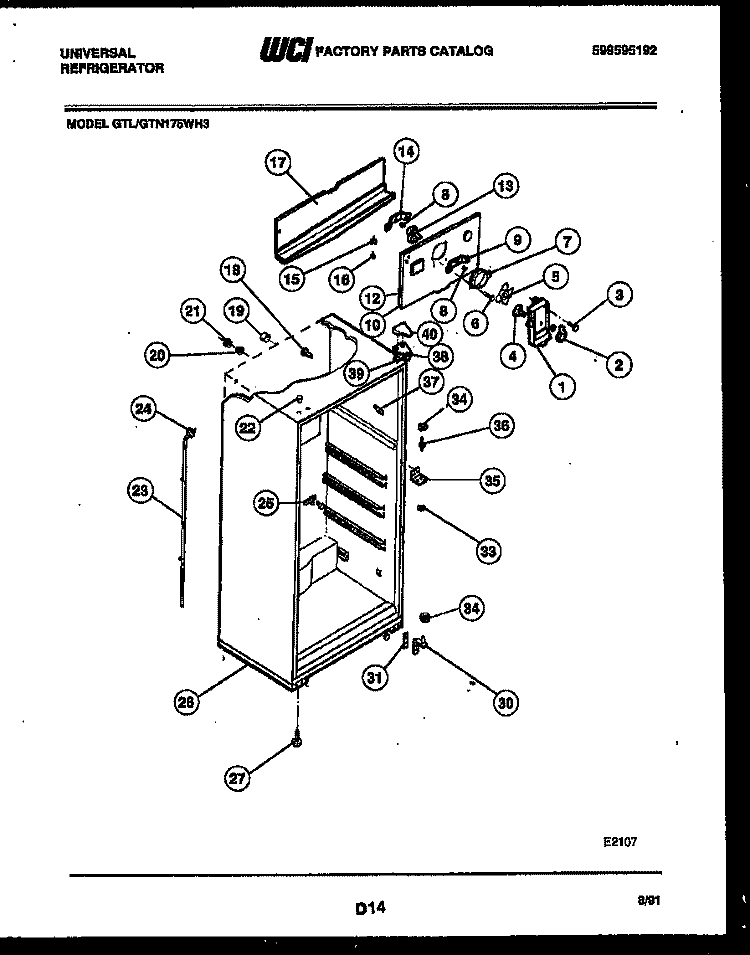 CABINET PARTS Diagram and Parts List for GTN175WH3-23  Tappan Refrigerator