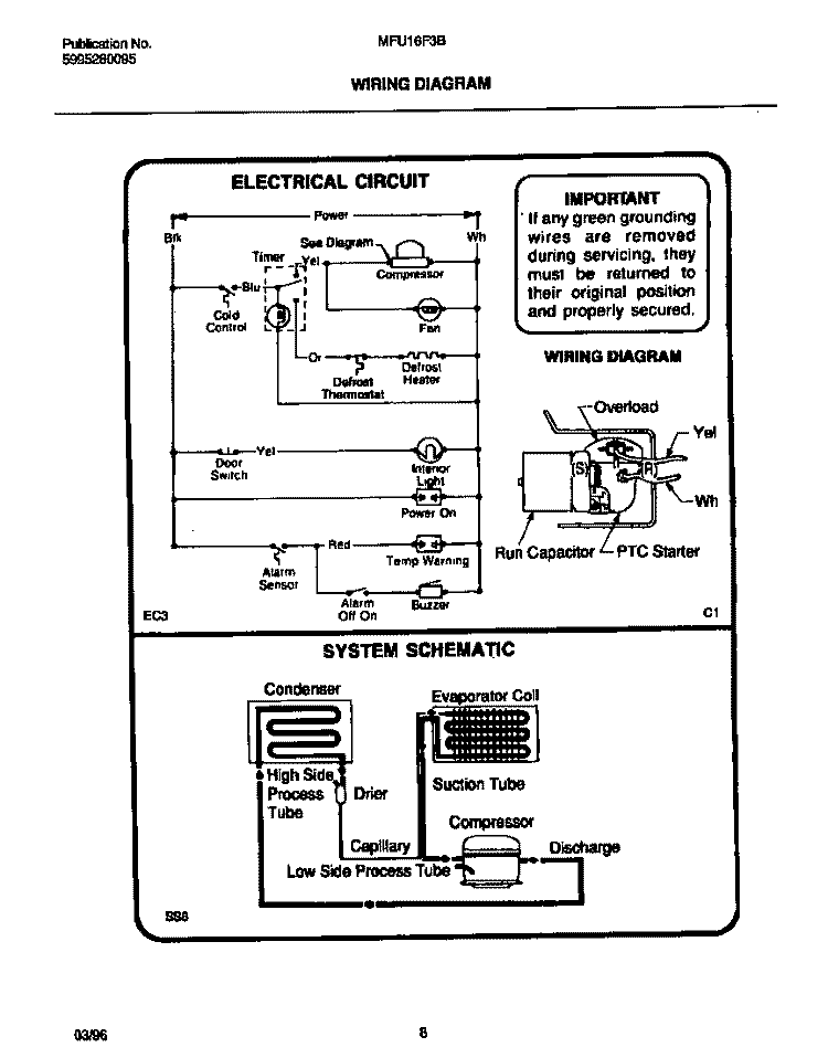 WIRING DIAGRAM Diagram and Parts List for MFU16F3BW5  Frigidaire Freezer