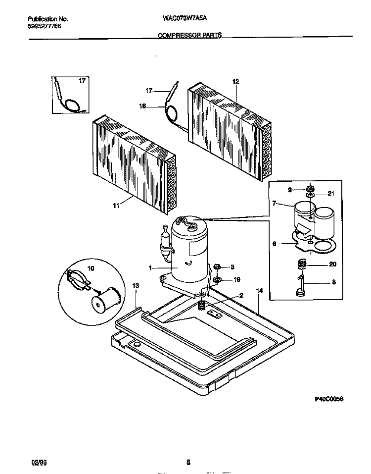 COMPRESSOR PARTS Diagram and Parts List for WAC073W7A5A  Frigidaire Air Conditioner