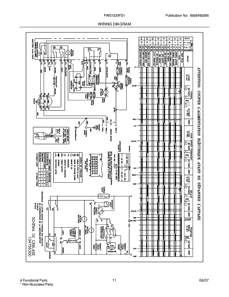 WIRING DIAGRAM Diagram and Parts List for FWS1233FS1  Frigidaire Washer