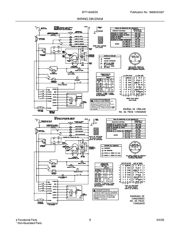 WIRING DIAGRAM Diagram and Parts List for BTF1240ES0  Crosley Washer