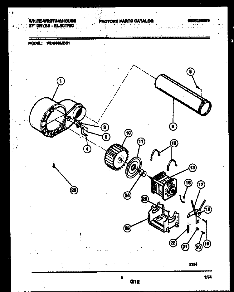 BLOWER AND DRIVE PARTS Diagram and Parts List for WDE446JBS1  Frigidaire Dryer