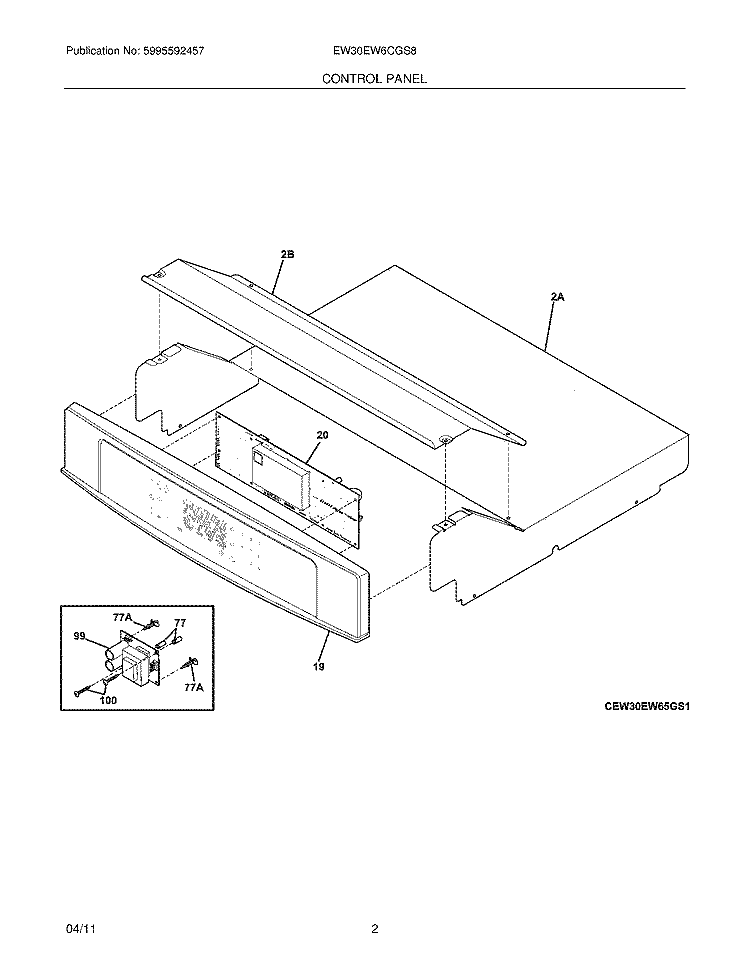 CONTROL PANEL Diagram and Parts List for EW30EW6CGS8  Electrolux Range