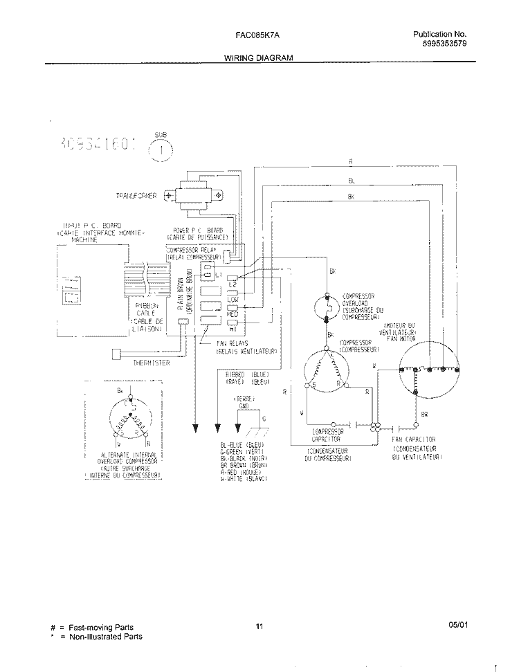 WIRING DIAGRAM Diagram and Parts List for FAC085K7A2  Frigidaire Air Conditioner