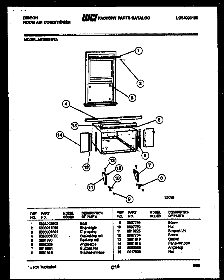 CABINET AND INSTALLATION PARTS Diagram and Parts List for AK25E5RYA  Gibson Air Conditioner