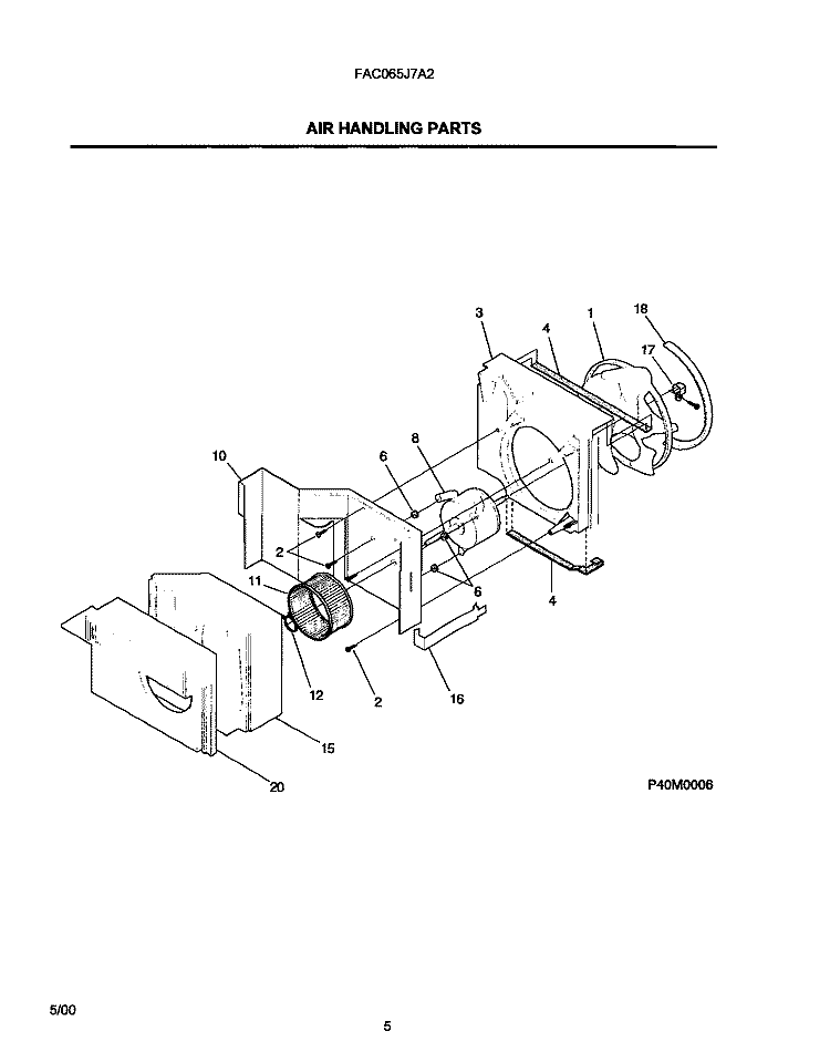 AIR HANDLING PARTS Diagram and Parts List for FAC065J7A2  Frigidaire Air Conditioner