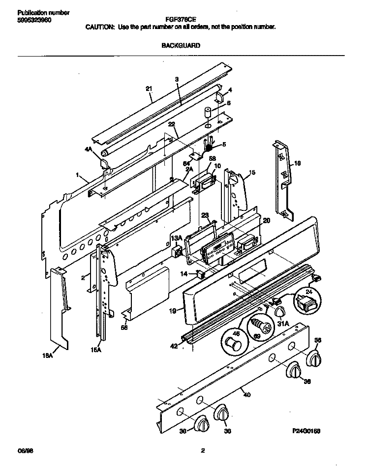 BACKGUARD Diagram and Parts List for FGF376CESP  Frigidaire Range