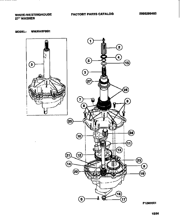 TRANSMISSION Diagram and Parts List for WWX645PBS1  Frigidaire Washer