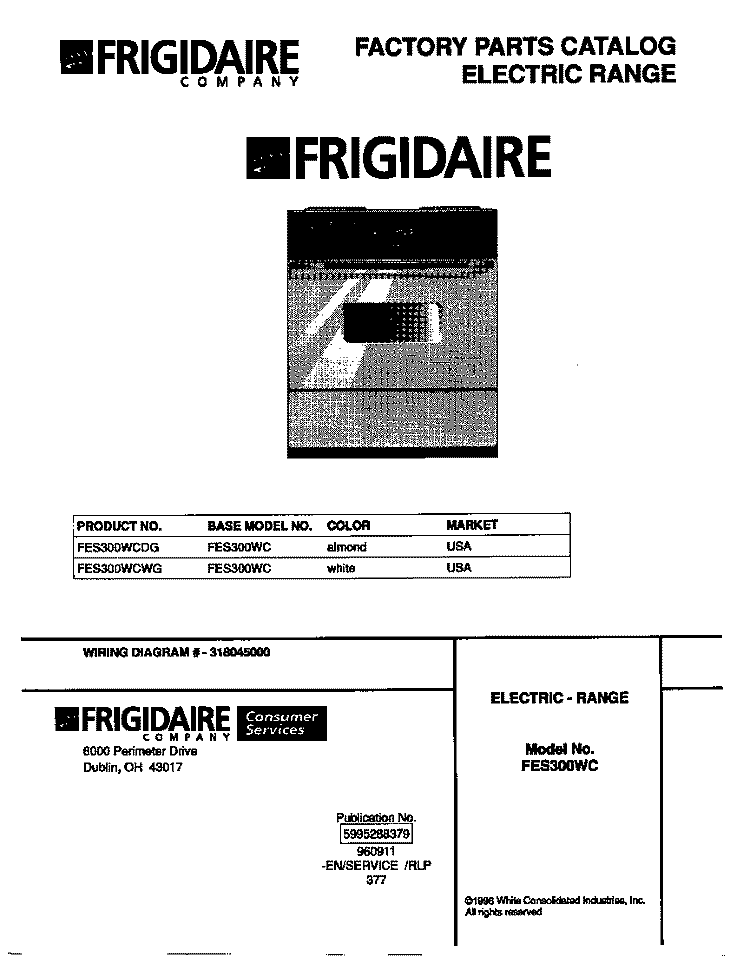 COVER Diagram and Parts List for FES300WCWG  Frigidaire Range