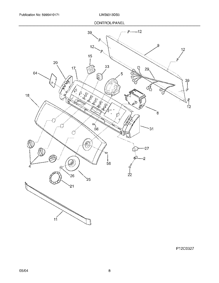 CONTROL / PANEL Diagram and Parts List for LWS9313DS0  Frigidaire Washer