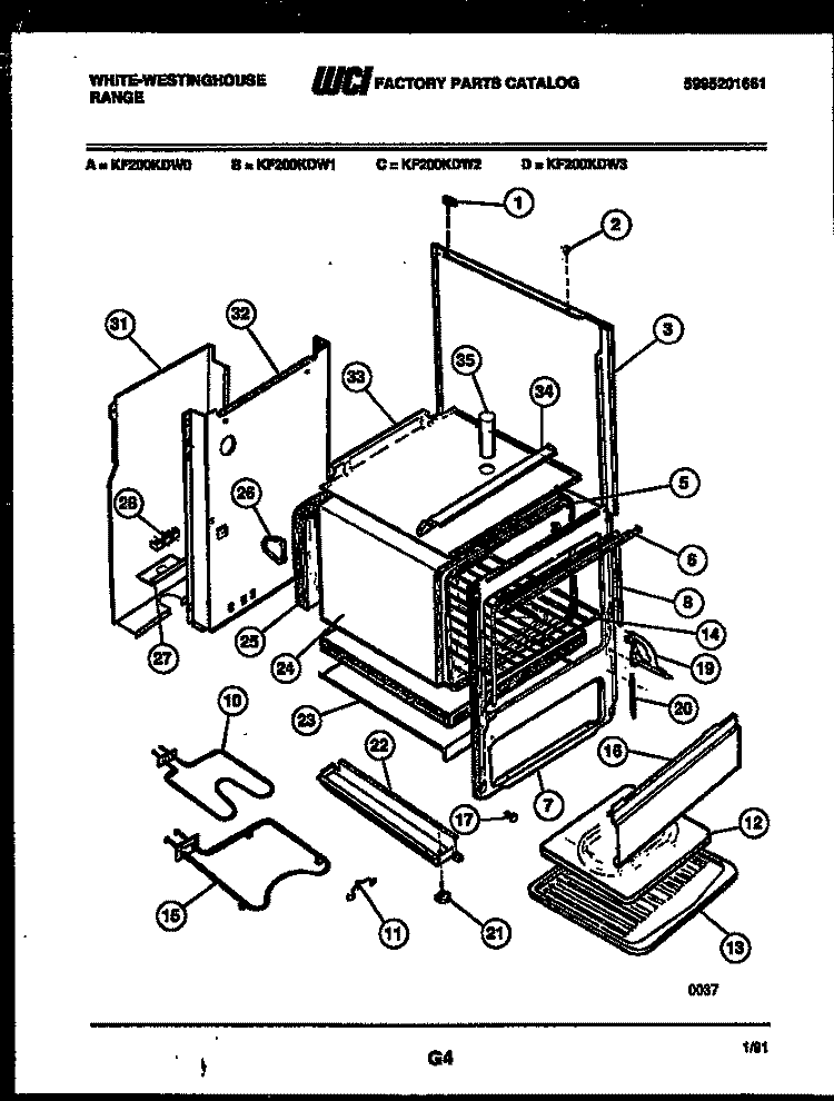 BODY PARTS Diagram and Parts List for KF200KDW1  Frigidaire Range