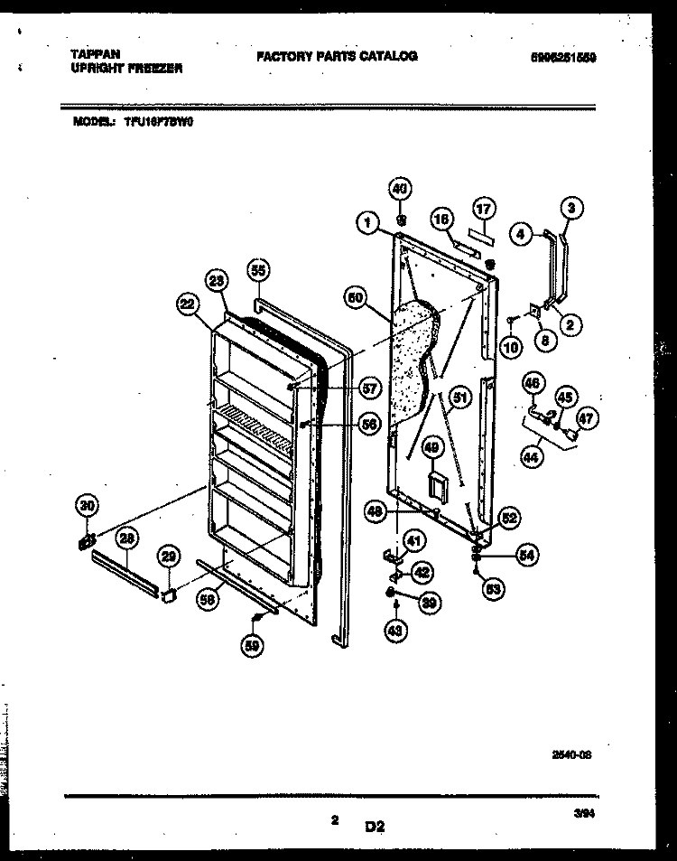 DOOR PARTS Diagram and Parts List for TFU16F7BW0  Tappan Freezer