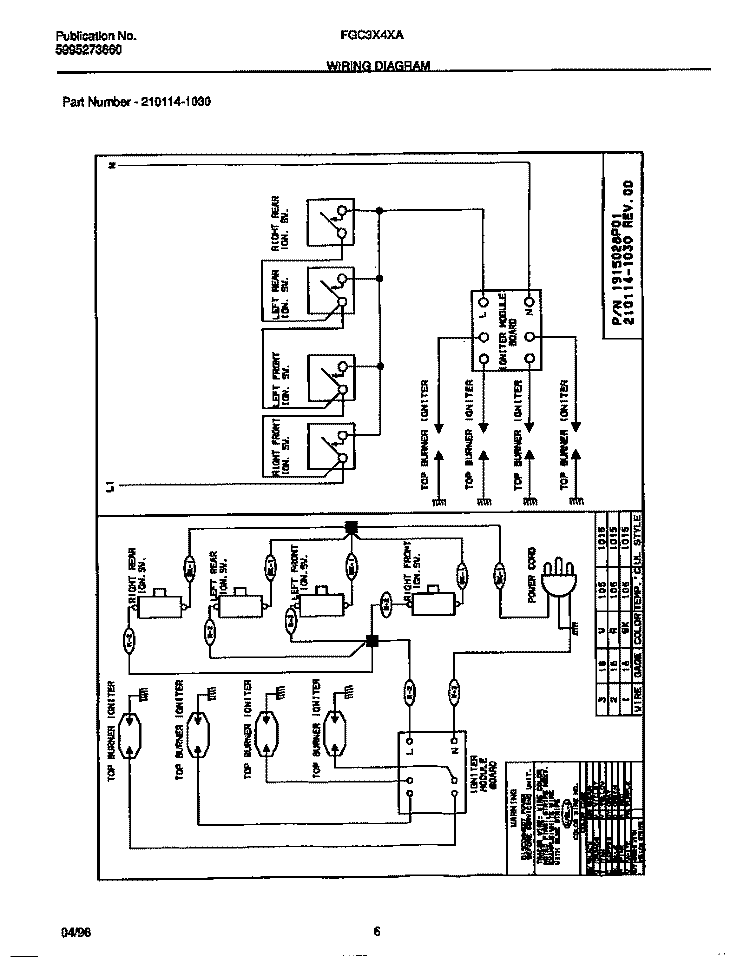 WIRING DIAGRAM Diagram and Parts List for FGC3X4XAB2  Frigidaire Cooktop