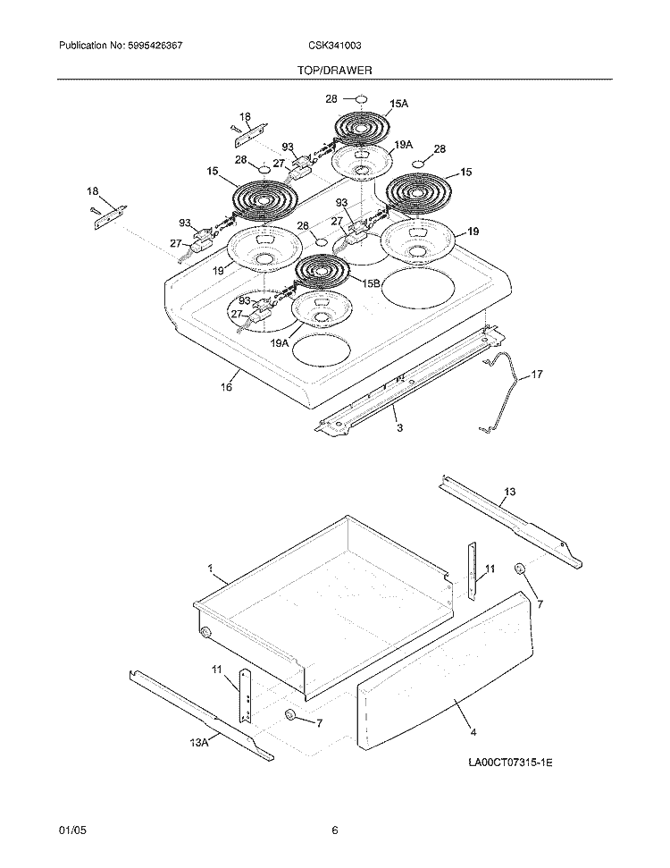 TOP / DRAWER Diagram and Parts List for CSK341003  Crosley Range