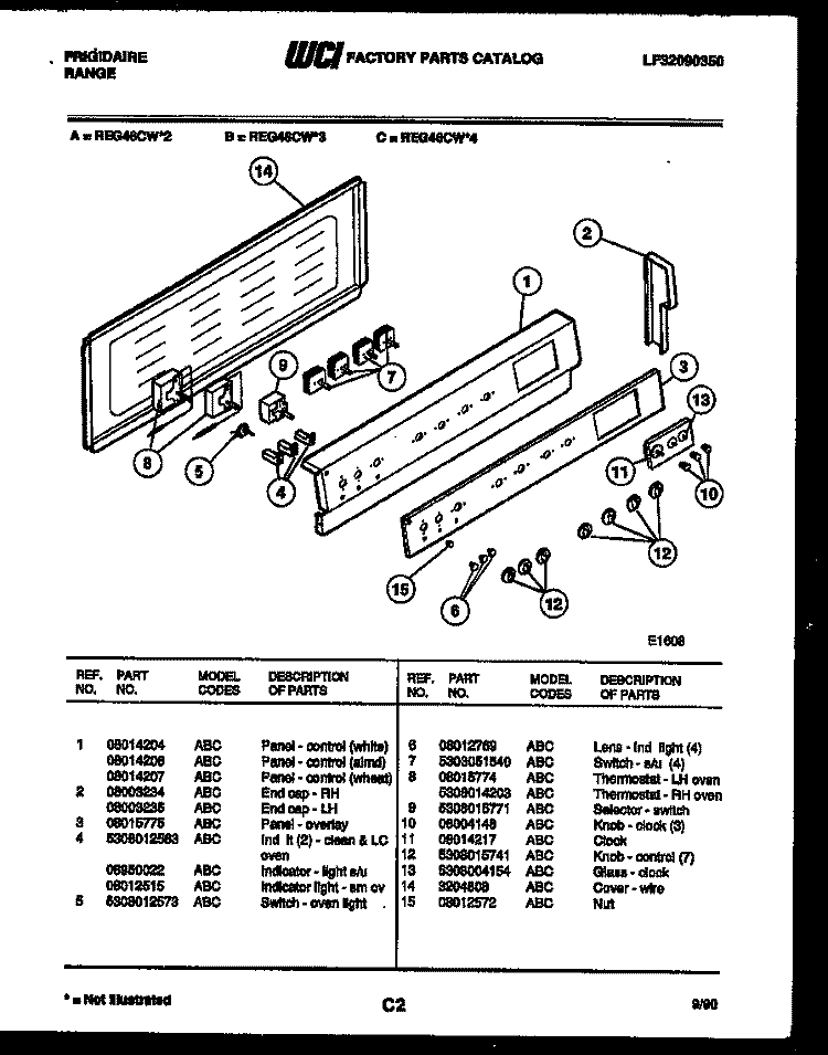 CONTROL PANEL Diagram and Parts List for REG46CW3  Frigidaire Range