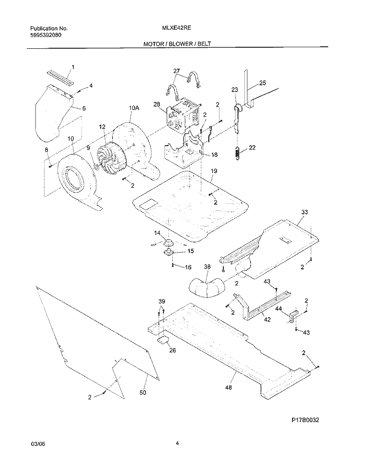 MOTOR / BLOWER / BELT Diagram and Parts List for MLXE42REW7  Uni Washer Dryer Combo