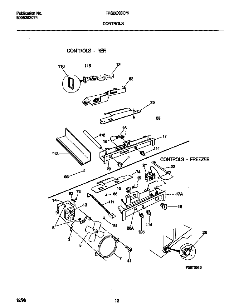 CONTROLS Diagram and Parts List for FRS26XGCD5  Frigidaire Refrigerator