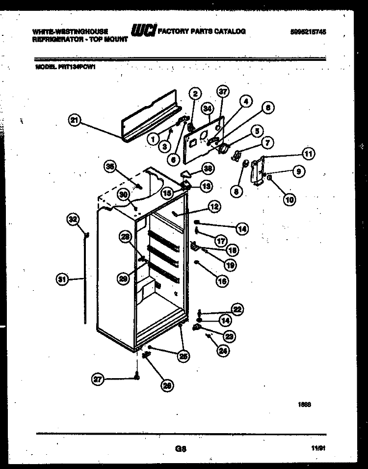 CABINET PARTS Diagram and Parts List for PRT134PCW1  Frigidaire Refrigerator