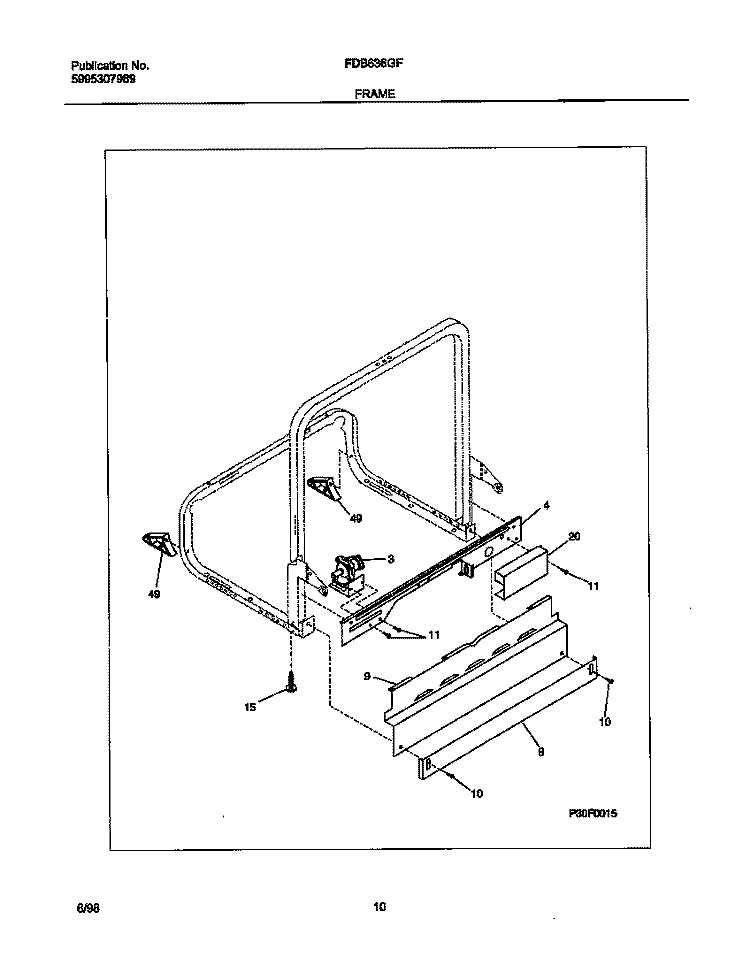 FRAME Diagram and Parts List for FDB636GFT0  Frigidaire Dishwasher