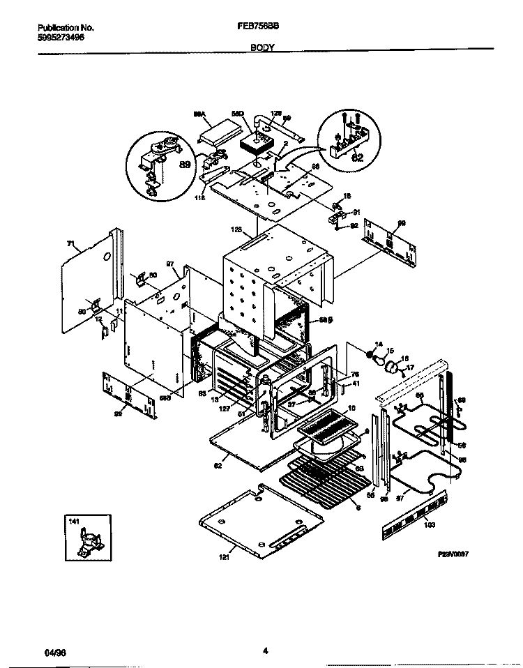 BODY Diagram and Parts List for FEB756BBB2  Frigidaire Wall Oven