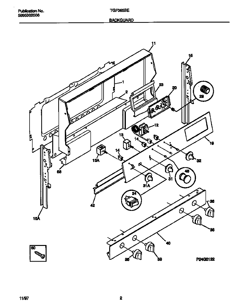 BACKGUARD Diagram and Parts List for TGF365BEWC  Tappan Range