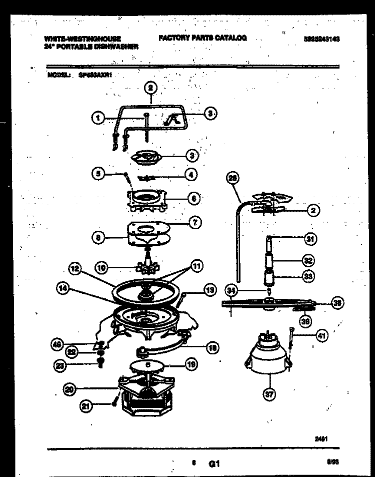 MOTOR PUMP PARTS Diagram and Parts List for SP550AXR1  Frigidaire Dishwasher