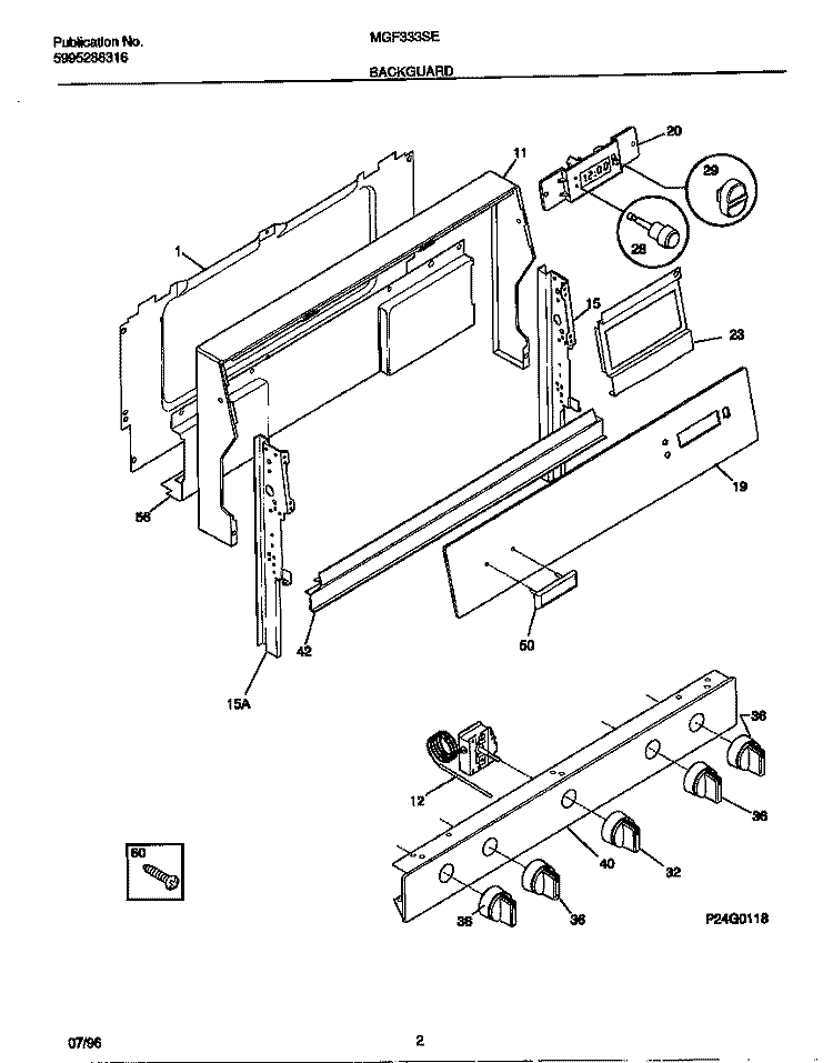 BACKGUARD Diagram and Parts List for MGF333SEWC  Frigidaire Range