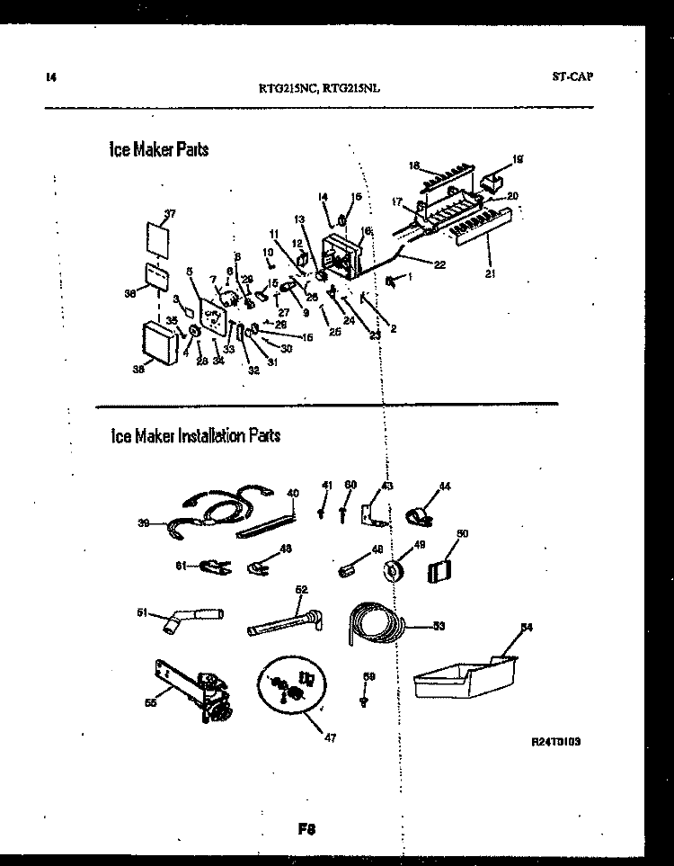 ICE MAKER AND INSTALLATION PARTS Diagram and Parts List for RTG215NCD1  Frigidaire Refrigerator