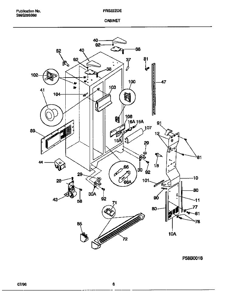 CABINET Diagram and Parts List for FRS22ZGEB0  Frigidaire Refrigerator