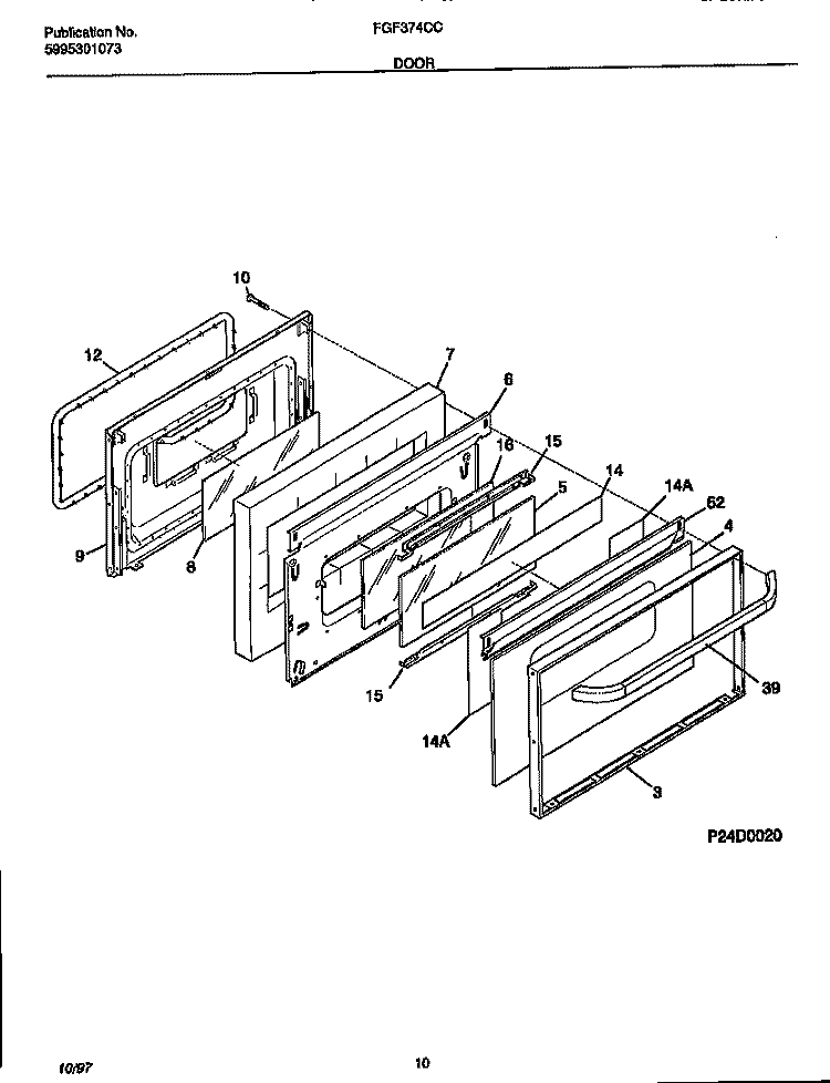 DOOR Diagram and Parts List for FGF374CCSJ  Frigidaire Range