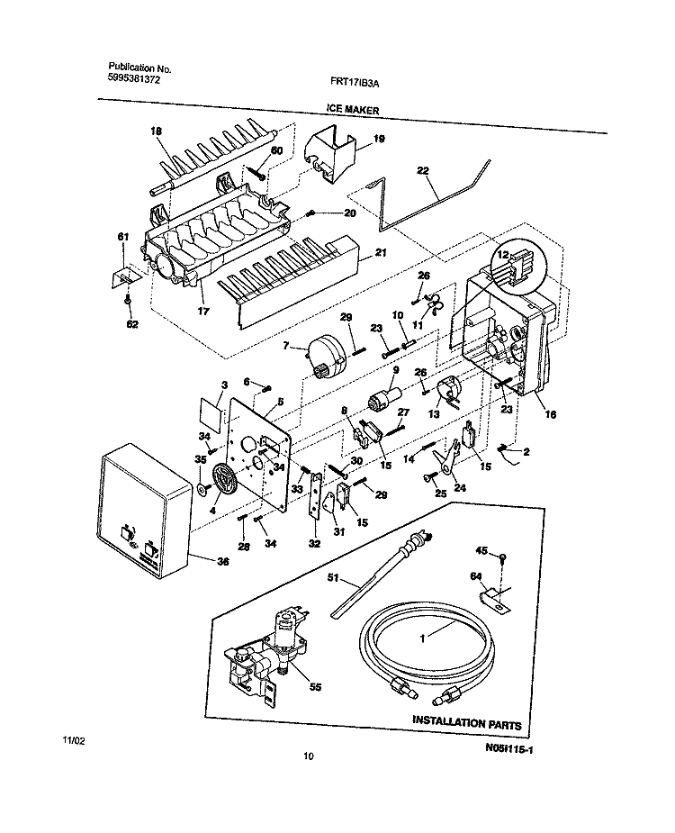 ICE MAKER Diagram and Parts List for FRT17IB3AT3  Frigidaire Refrigerator