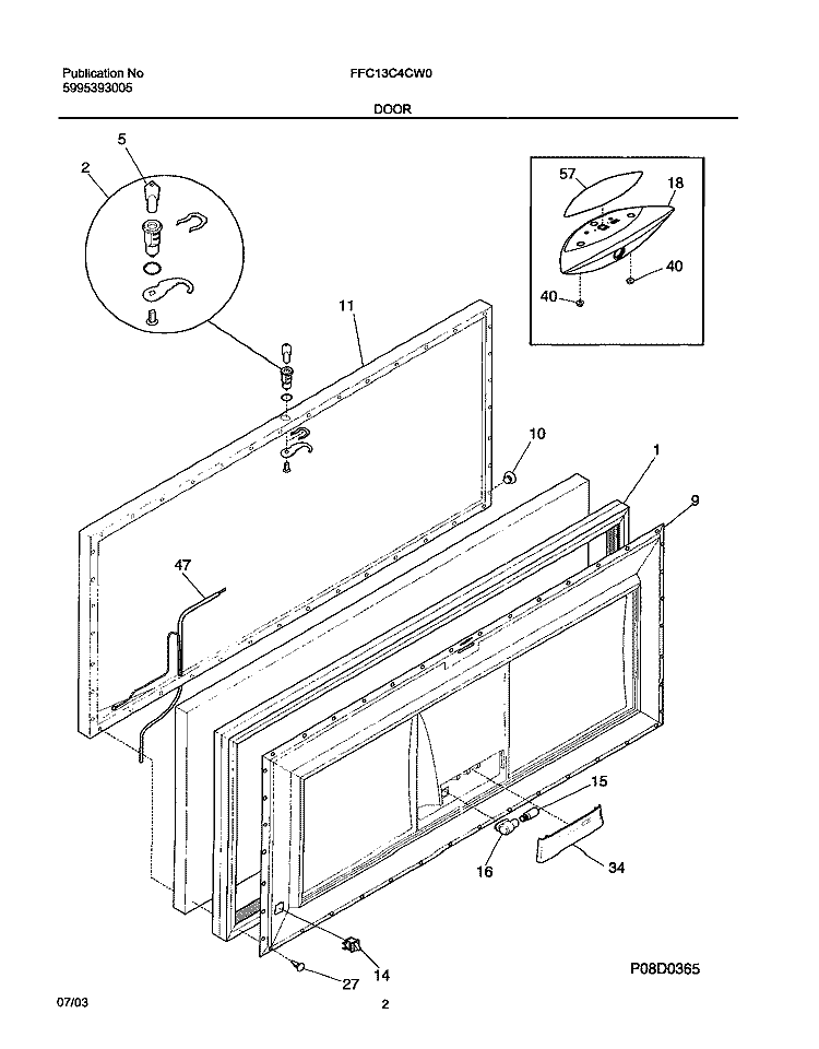 DOOR Diagram and Parts List for FFC13C4CW0  Frigidaire Freezer