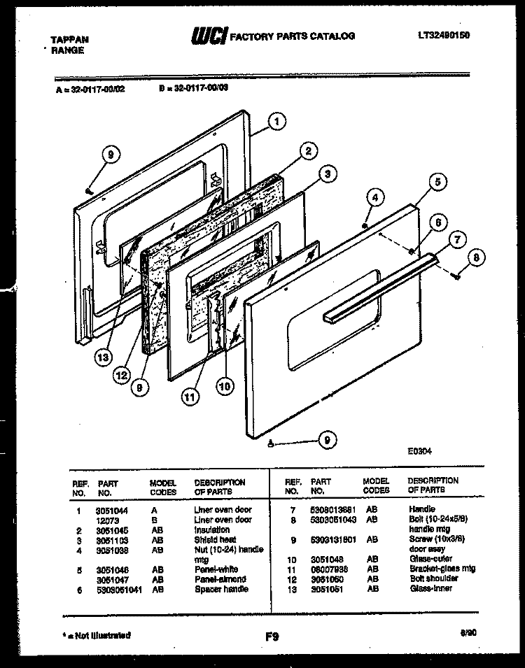 DOOR PARTS Diagram and Parts List for 32-0117-23-03  Tappan Range