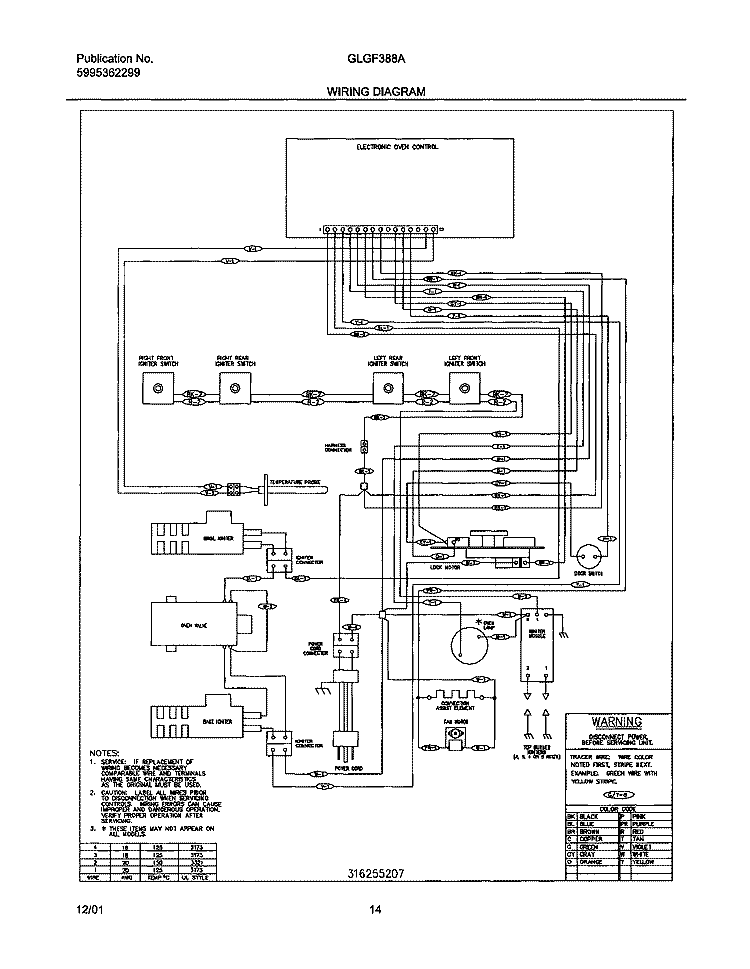 WIRING DIAGRAM Diagram and Parts List for GLGF388AQA  Frigidaire Range