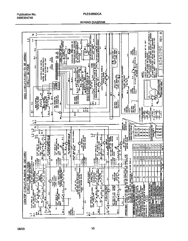 WIRING DIAGRAM Diagram and Parts List for PLES389DCA  Frigidaire Range