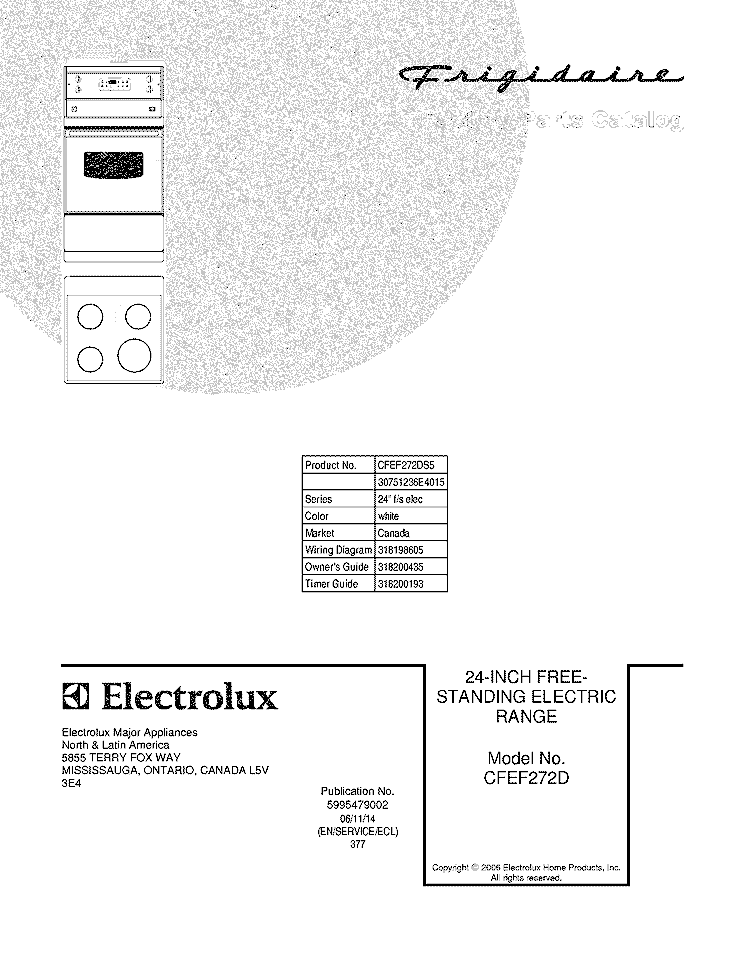 COVER Diagram and Parts List for CFEF272DS5  Frigidaire Range
