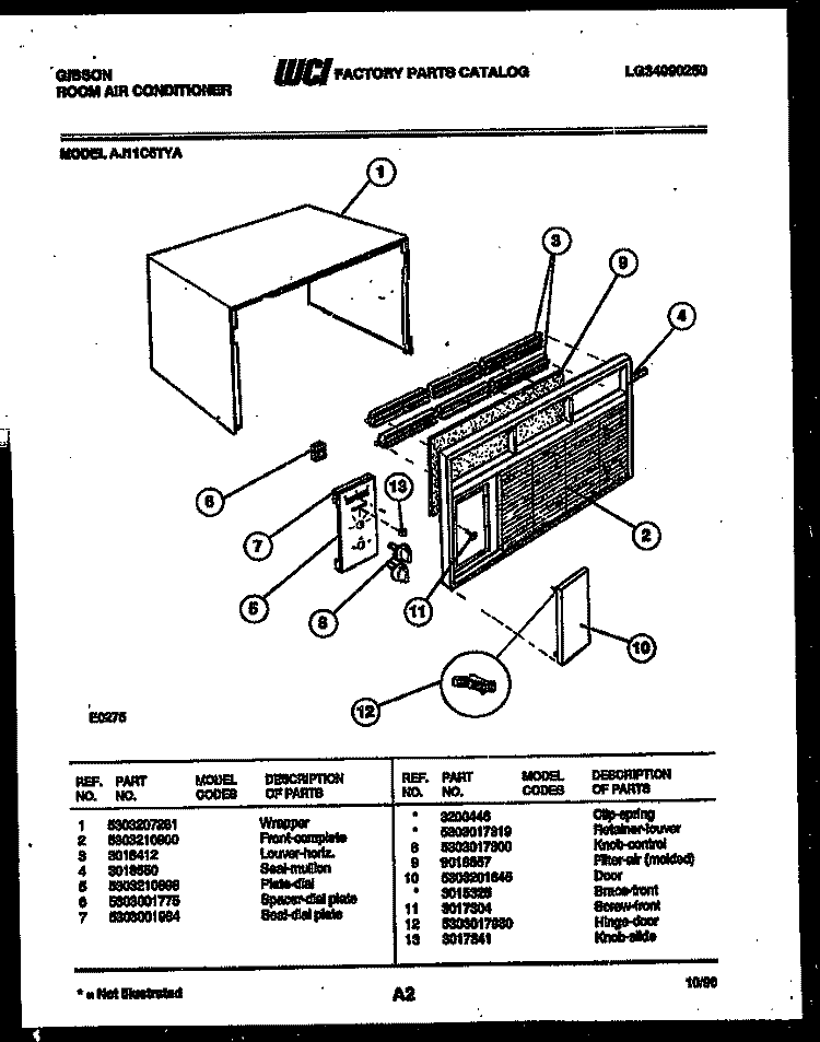 CABINET PARTS Diagram and Parts List for AJ11C5TYA  Gibson Air Conditioner