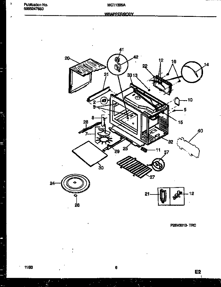 WRAPPER AND BODY PARTS Diagram and Parts List for MCT1395A2  Frigidaire Microwave