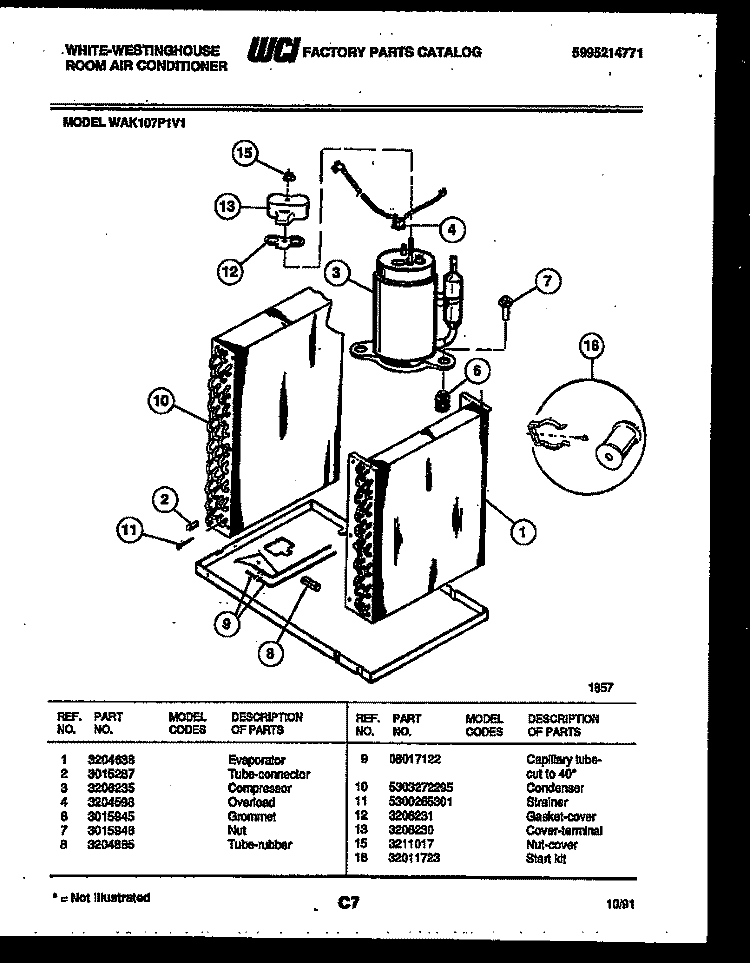 SYSTEM PARTS Diagram and Parts List for WAK107P1V1  Frigidaire Air Conditioner