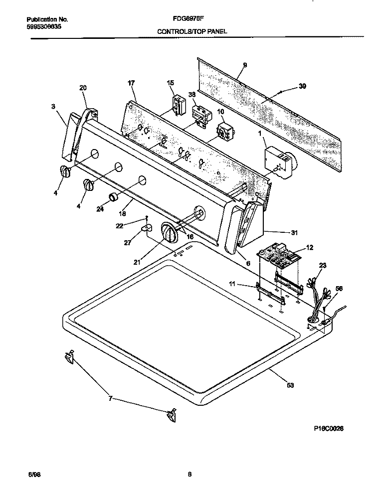 CONTROLS / TOP PANEL Diagram and Parts List for FDG8976FW0  Frigidaire Dryer